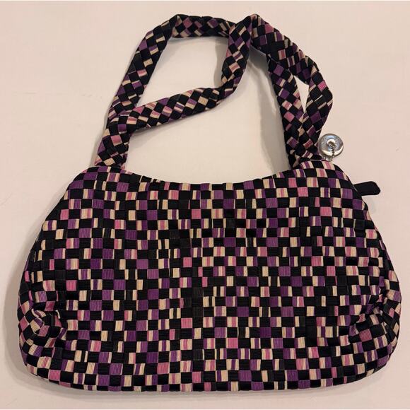 The Sak Purple Woven Shoulder Bag 2 Pocket w/ Bag Charm 13x7 - Picture 4 of 5